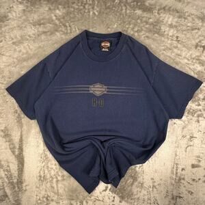 Vintage 2004 Harley Davidson Navy HD Logo Stripe Print Utah Graphic Tshirt L